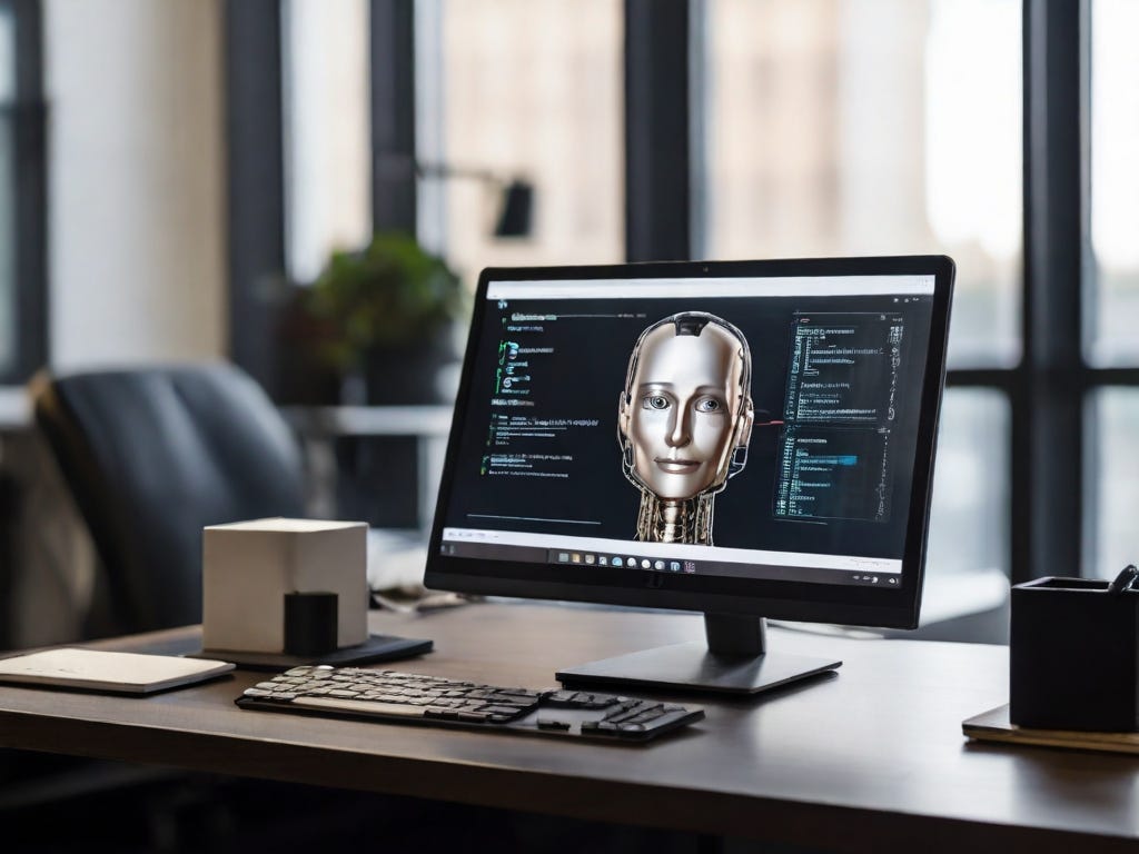 a computer on a desk with an AI langage model on screen