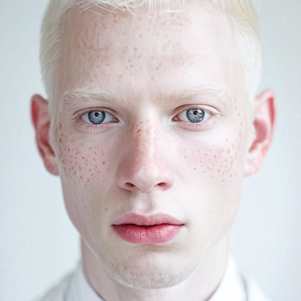 Ai generated portrait of a guy with albinism who has freckles over his face