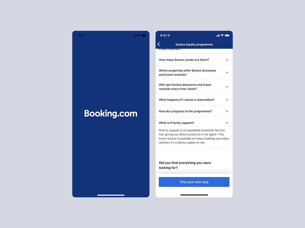 Image of an accordion employed in the Booking.com app