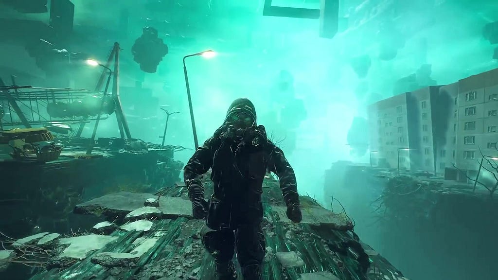 Chernobylite screenshot — Igor moving through the Exclusion Zone
