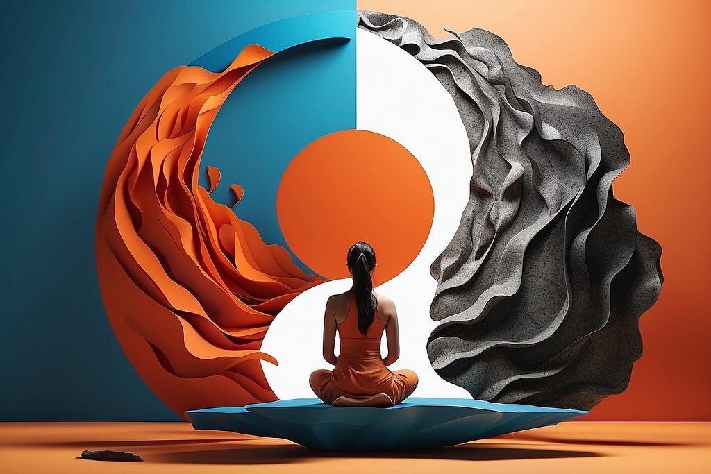 Abstract background and a woman meditating in the center