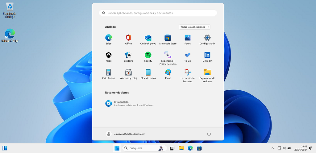 A screenshot of a Windows computer showing the desktop and the start menu, which contains 19 app icons.