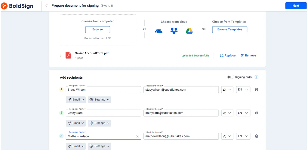 Prepare document for eSignature