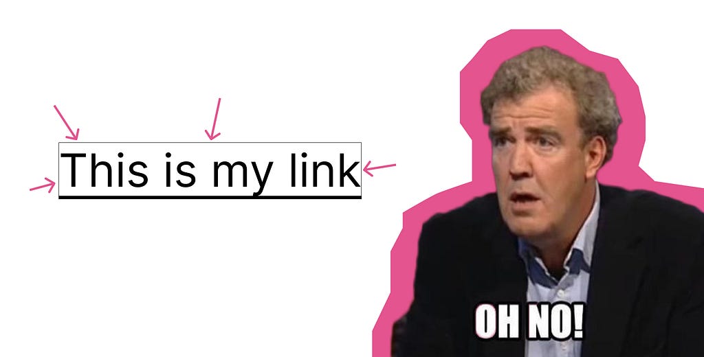 “Oh no” meme with Jeremy Clarkson who sees exported link with black borders around