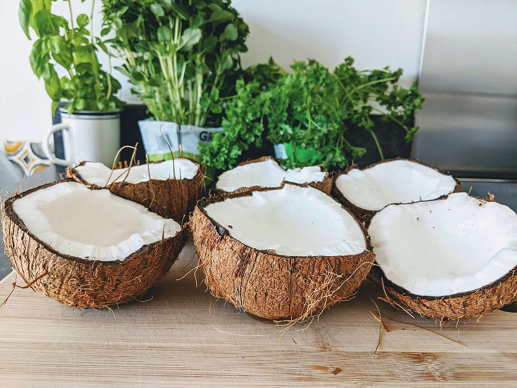 Fresh coconut shells for planter DIY
