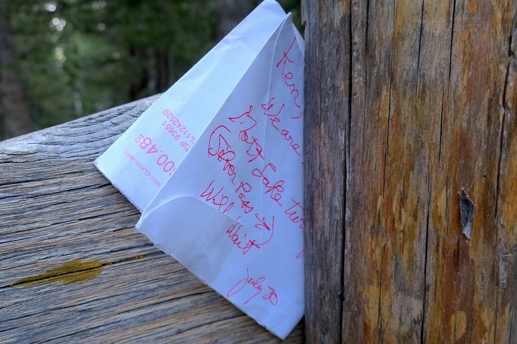 John Muir Trail JMT handwritten note mono creek