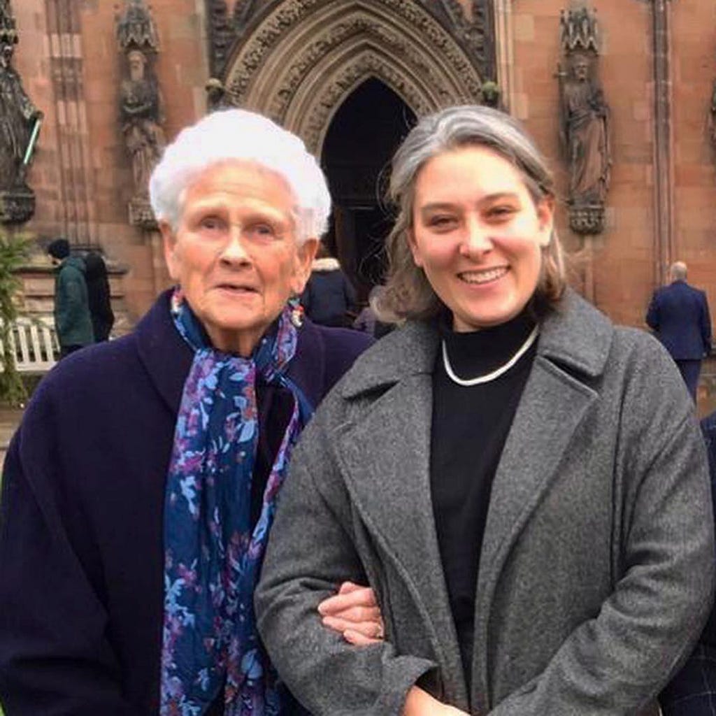 Granny and I stood arm in arm outside Lichfield Cathedral
