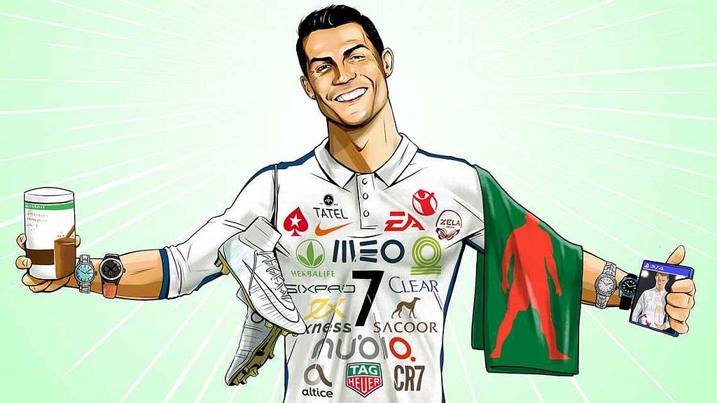 Cristiano Ronaldo with several brands illustration | Aaron Dana