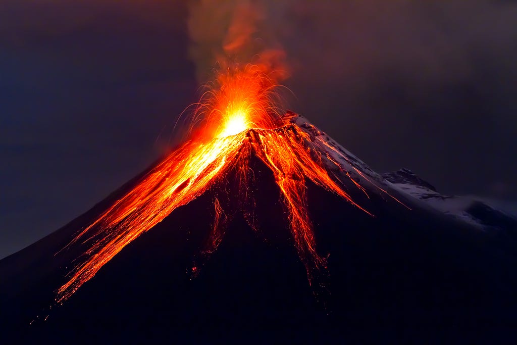 A volcano erupting