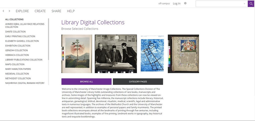 Homepage of the Library Digital Collections