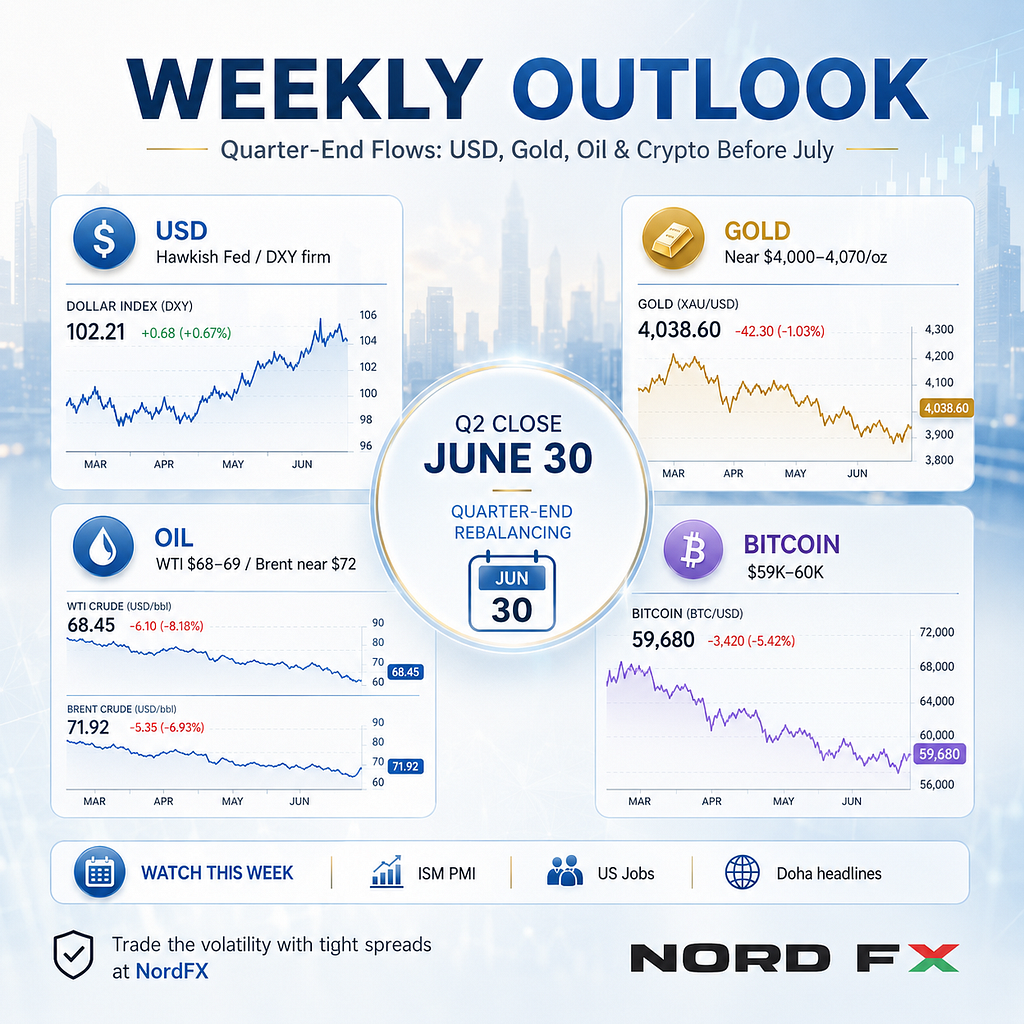 NordFX Weekly Forex Forecast: Quarter-End Flows — USD Funding, Gold, Oil and Crypto Before July