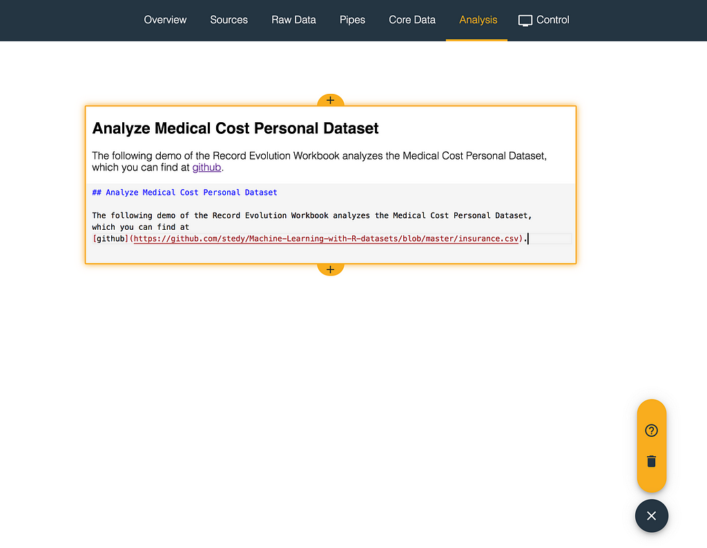 The Record Evolution data science workbook: Markdown card