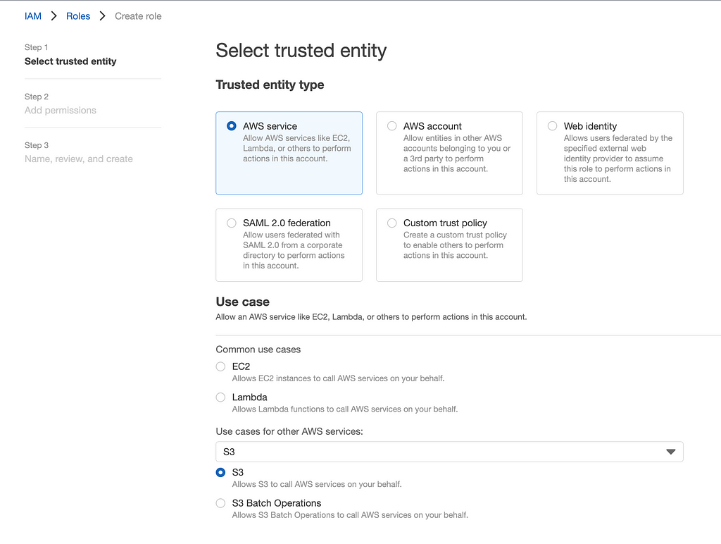 Create Role Dashboard for s3 replication