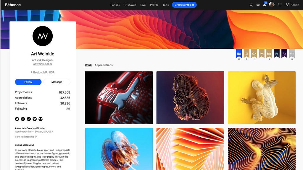 Behance profile page