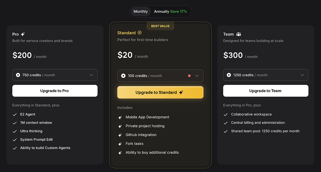 Emergent pricing page