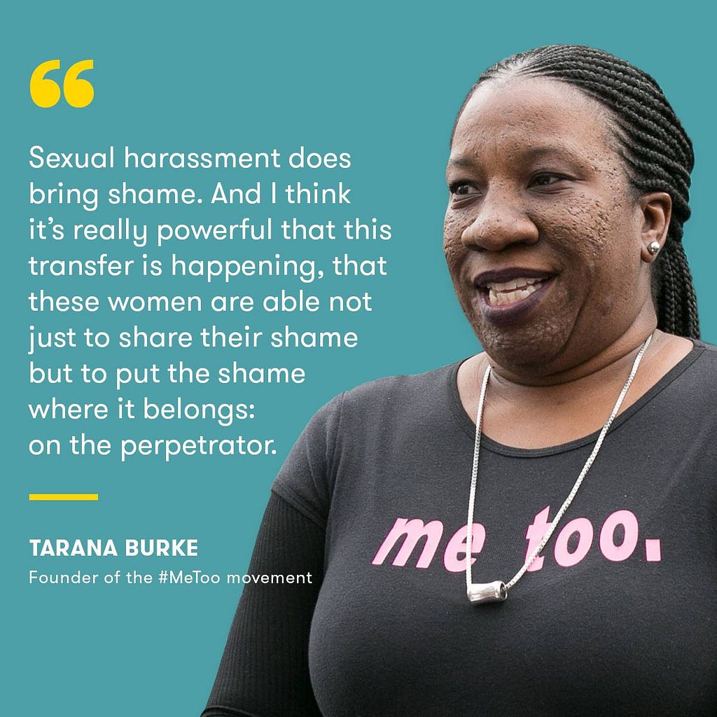 There are Tarana Burke and her speach about women to share their stories and to make them more powerful