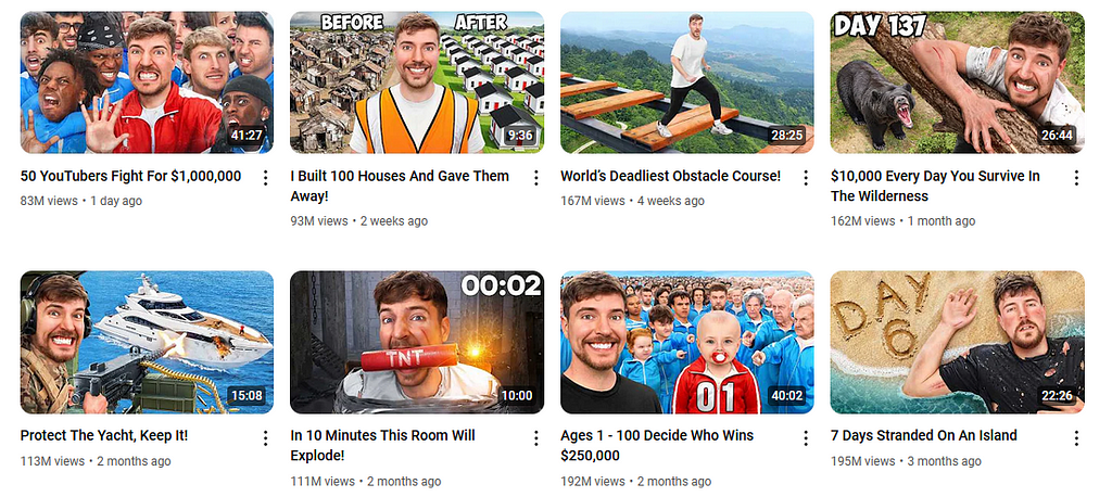 MrBeast YouTube Thumbnails Screenshot