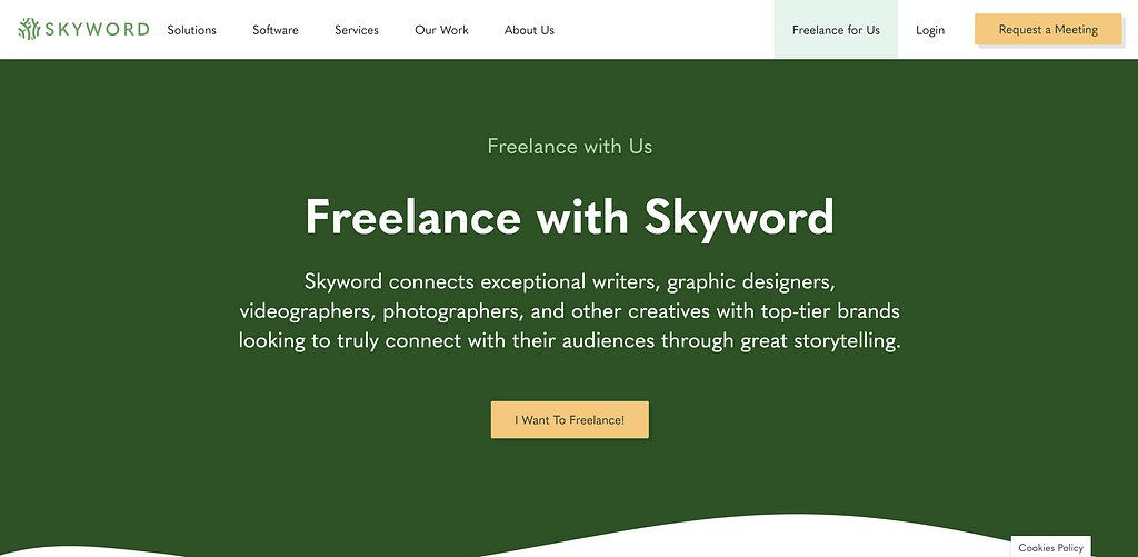 Screenshot of freelance writing website