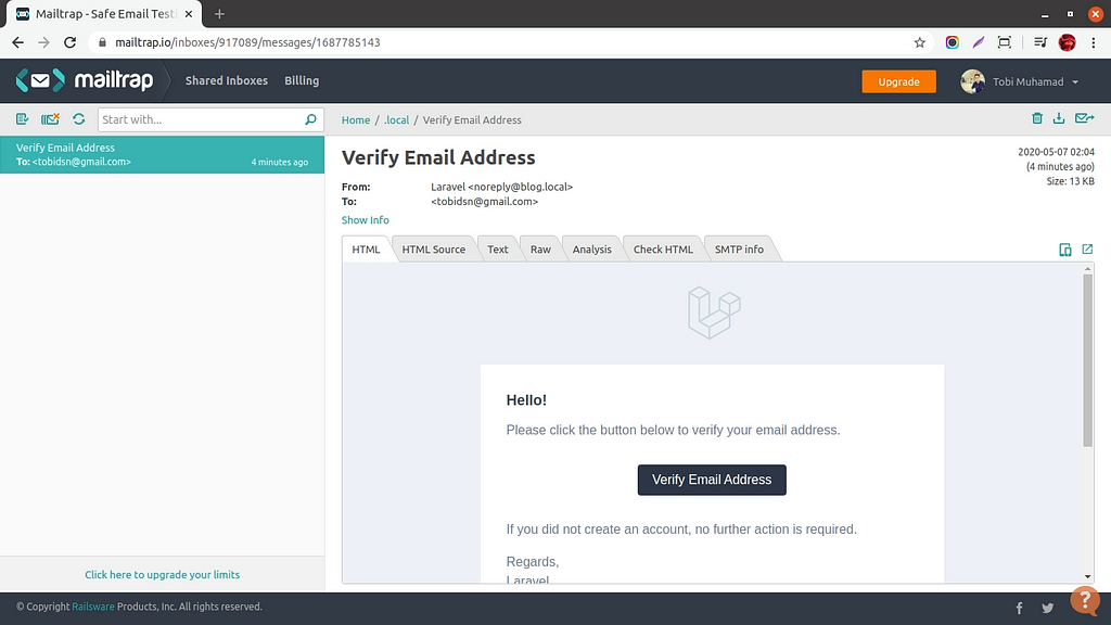 User email verification and account activation in Laravel 6, Laravel 7
