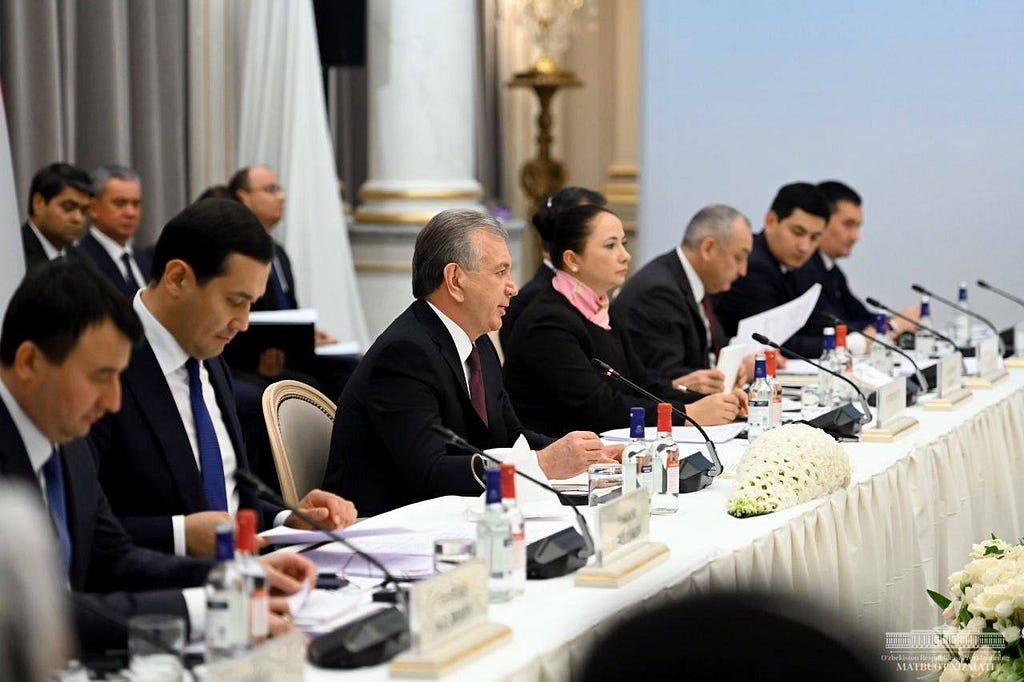 Shavkat Mirziyoyev during the meeting with the heads of leading companies and banks in France