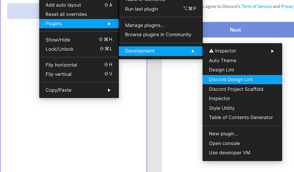 The Figma plugin menus open showing where to find the option to run your in development plugins!