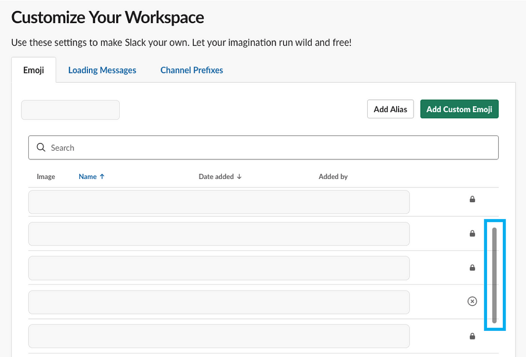 Screenshot of the “Customize Your Workspace” page to show users where to scroll