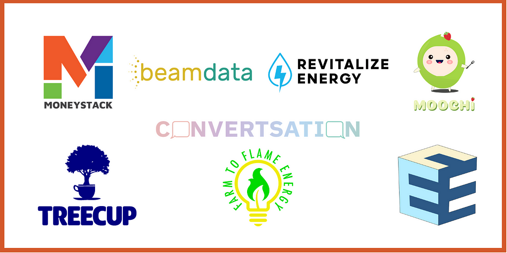 Logos beamdata, Convertsation, Farm to Flame, LittleMoochi, MoneyStack, Revitalize, Center for Empathy Education, Treecup Tea