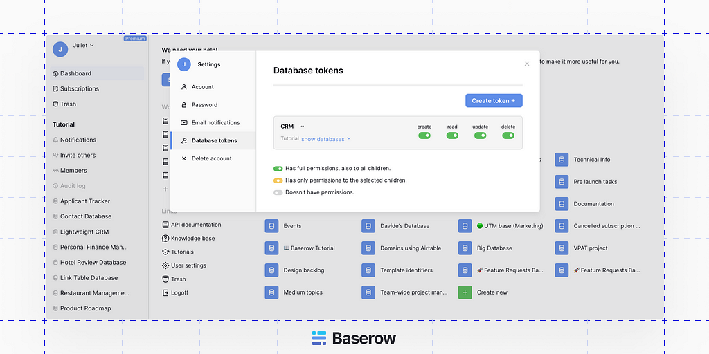 Obtain your Baserow API key