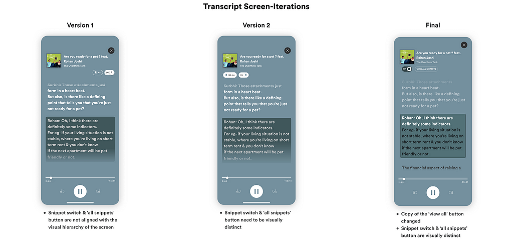 Transcript screen-iterations