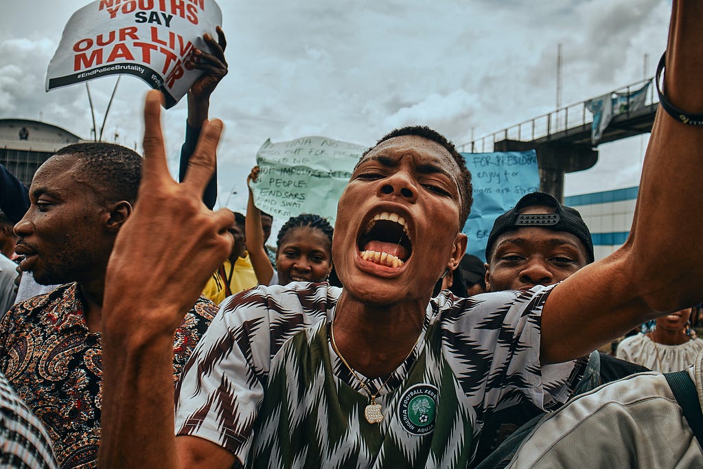 Passionate young men during the EndSars protest in Nigeria