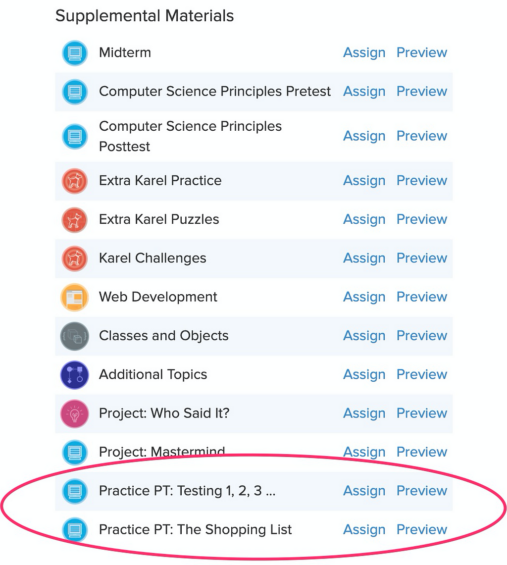 New Practice PTs are in the supplemental material