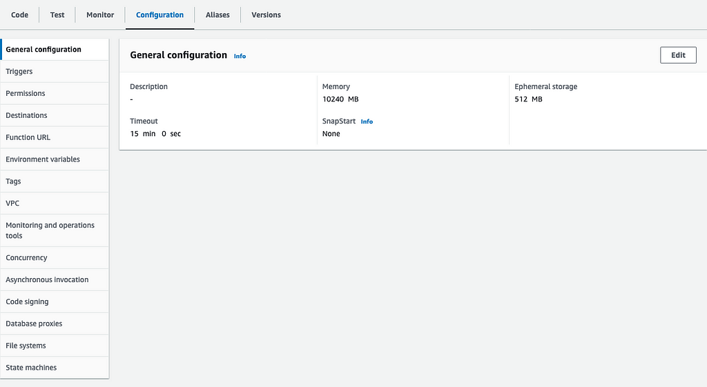 Lambda General Configuration screen