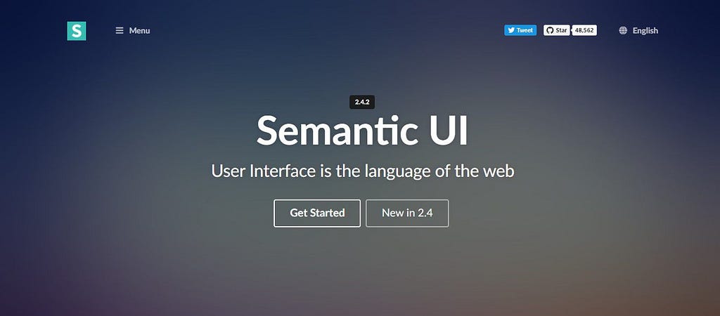An image of the homepage of Semantic UI’s official website