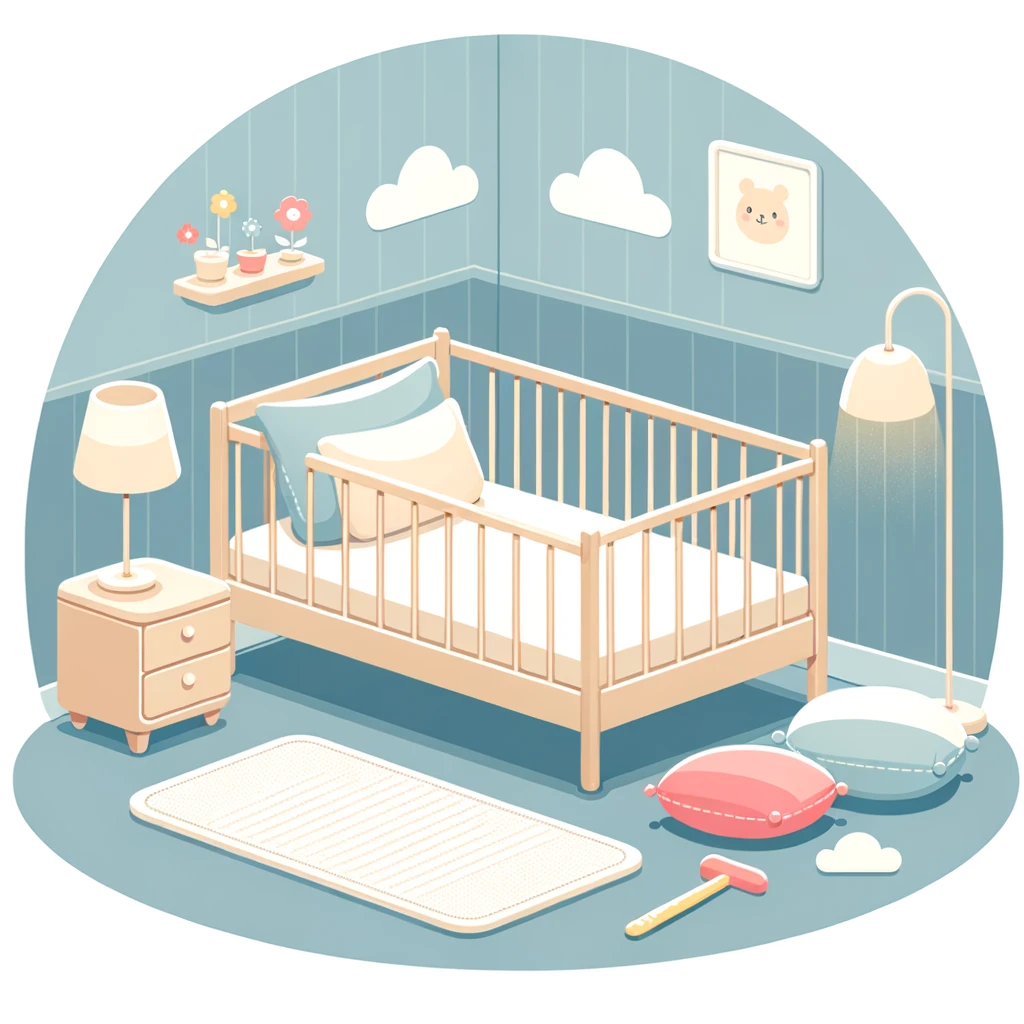 Safety-focused toddler’s room, highlighting a bed equipped with safety rails and cushioned landing for potential falls