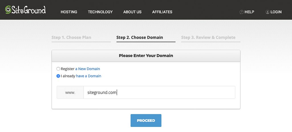 SiteGround domain name registration