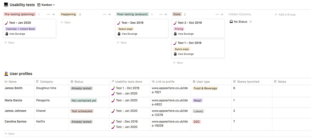 Screenshot closeup of the 2 tables