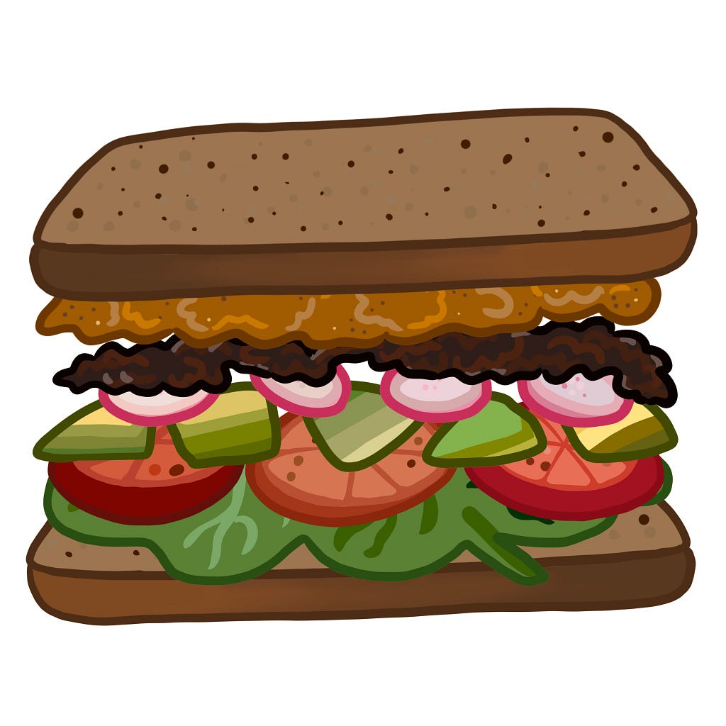 An illustration of the “Fava Bean and a Nice Radish” sandwich