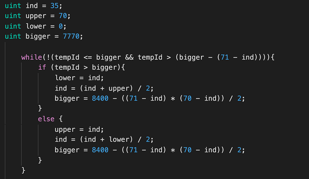 Loop to determine diagonal for NFT idToken