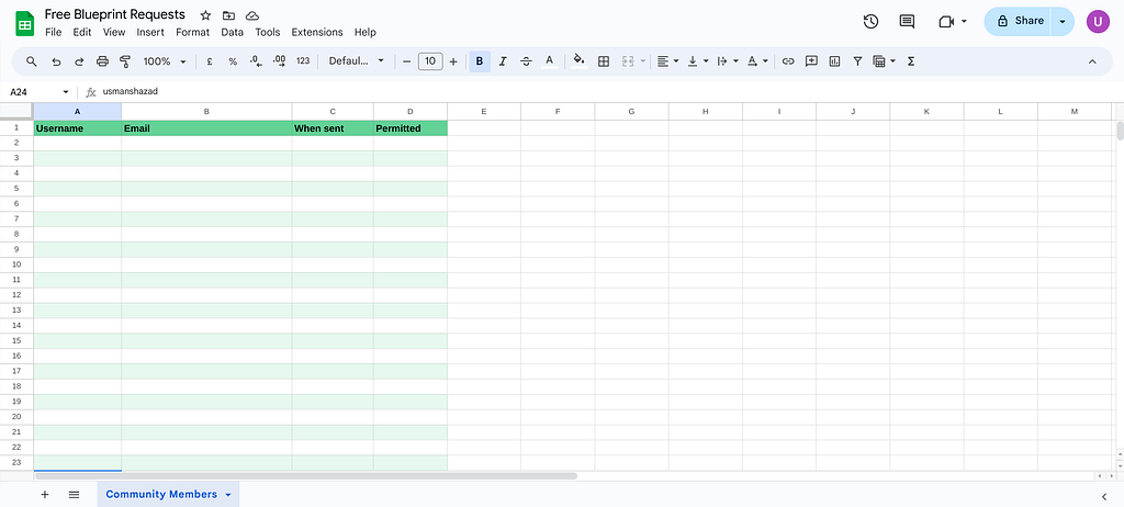 Create a Google Sheets spreadsheet