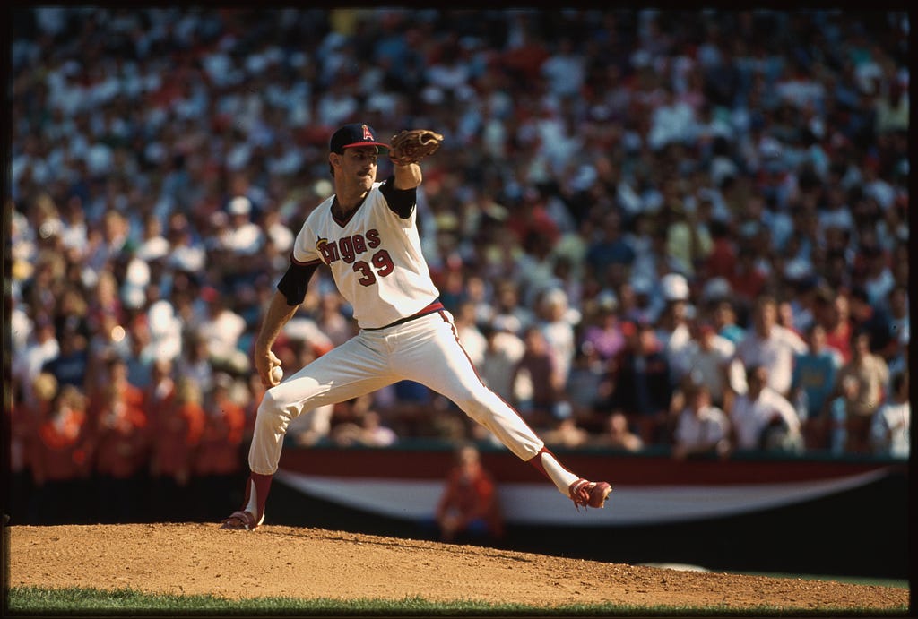 Witt throws a pitch from the mound at Angel Stadium.