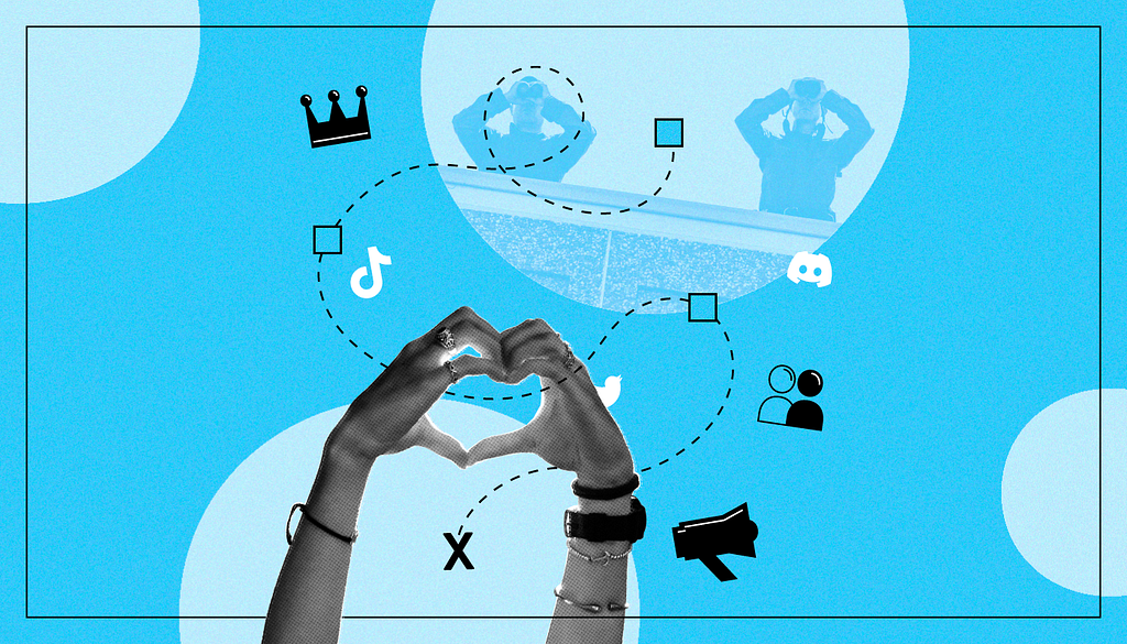 Hands making a heart sign, surrounded by the logos of popular online platforms.