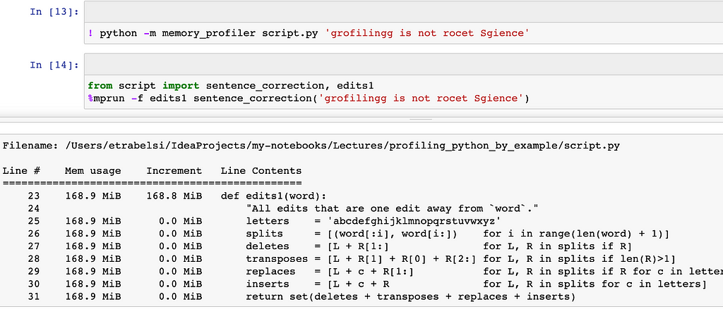 performance statistics for memory_profiler