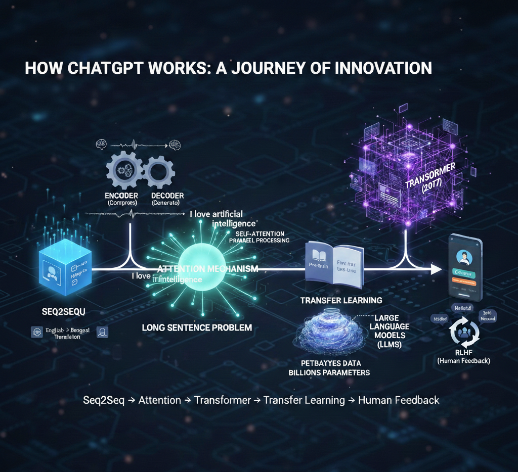 How ChatGPT Works: From Encoder–Decoder Models to Large Language Models