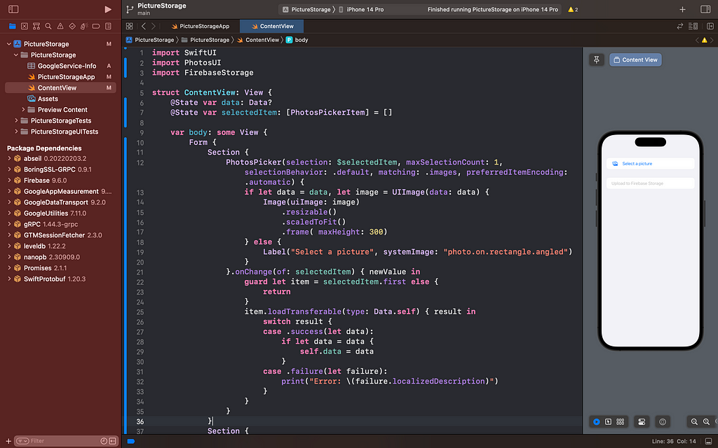 Screenshot of Xcode running with the Canva