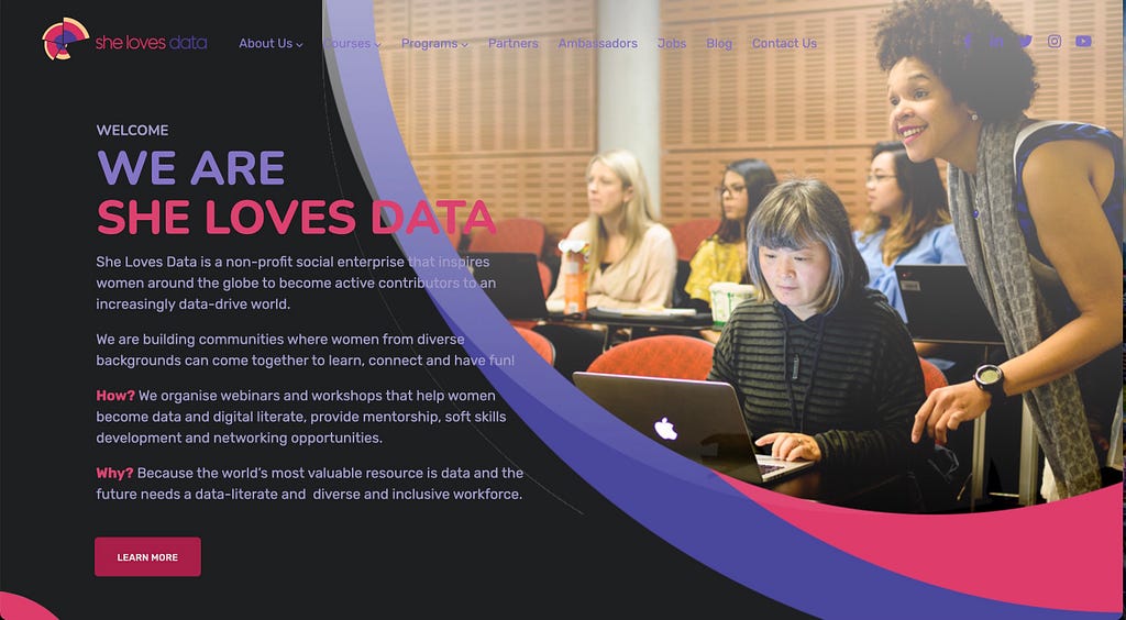 The home page of the SheLovesDate website. There are diverse women in the photo.