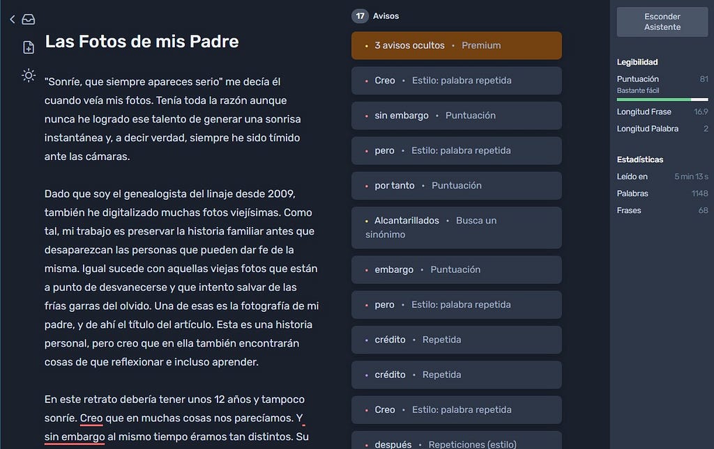 Screenshot of Lorca Editor web-based grammar checker