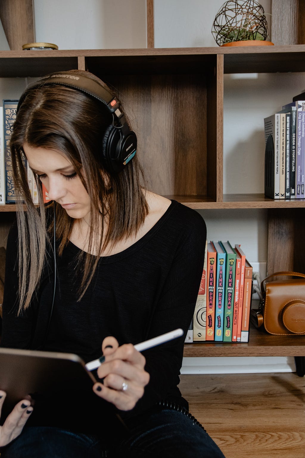 Woman wearing headphones
