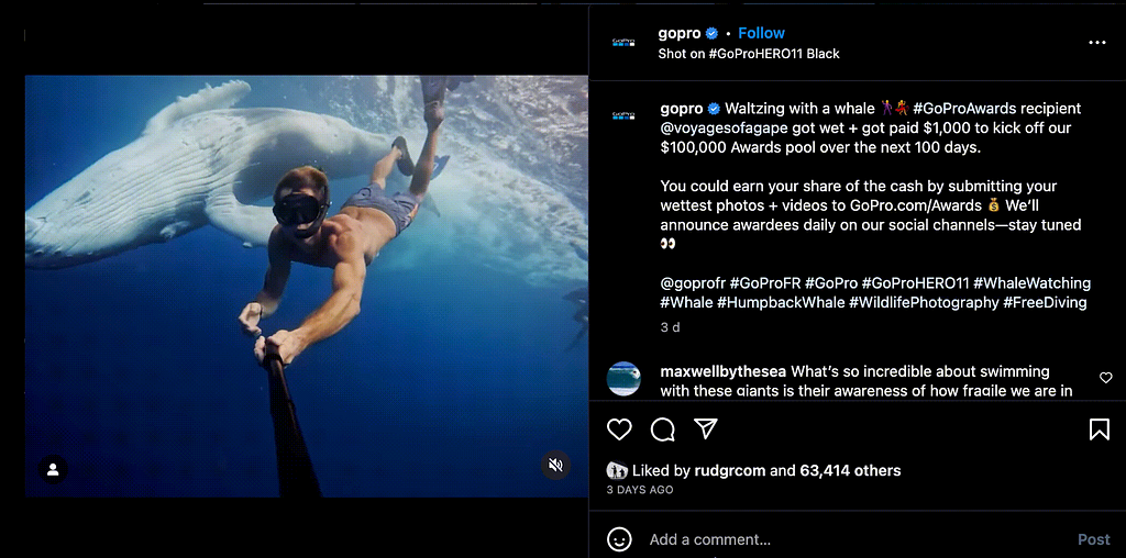 The image is a screenshot of the GoPro Instagram page