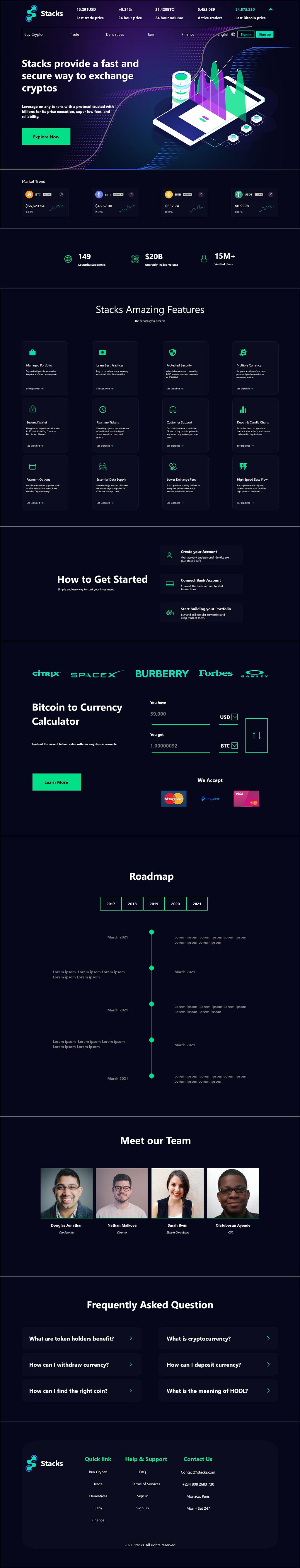 Desktop view of the cryptocurrency exchange webapp