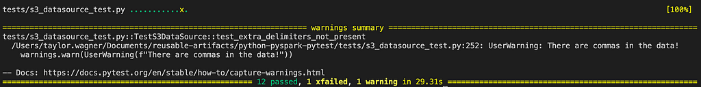 Terminal Screenshot of a Pytest Test Execution with Xfail